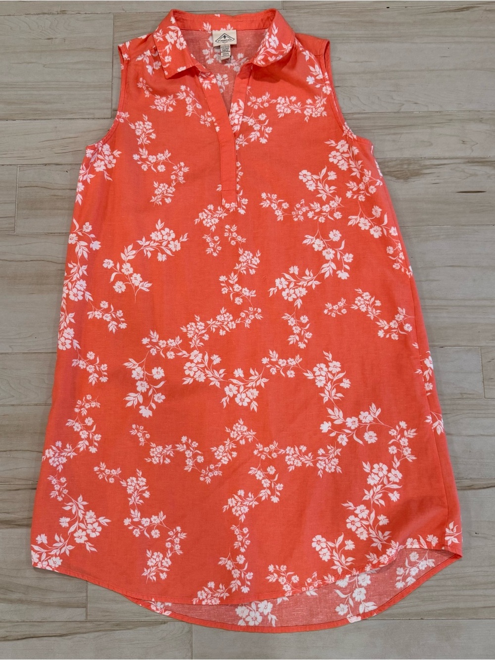Coral Floral Sleeveless Mini Dress XL Cotton Linen Blend Cottagecore Summer 🌸